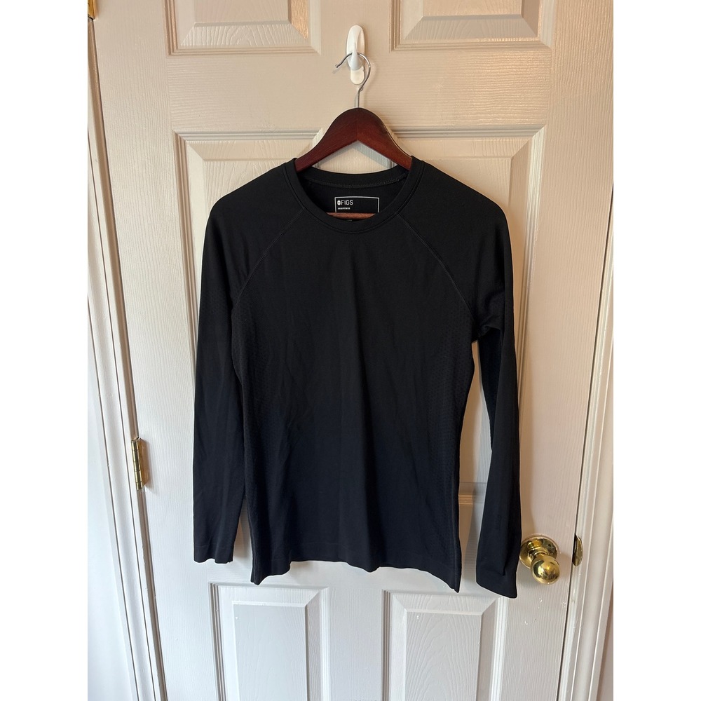 FIGS Seamless Long Sleeve Underscrub Women M Black Scrub Top Nursing Base Layer